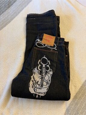 Ed Hardy Jeans 40x36 Embroidered Revolver Pinup Panther Y2K
